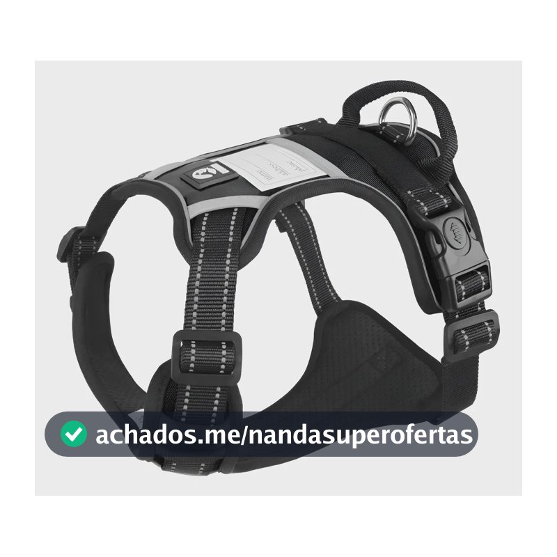 Colete Peitoral Caes Ajustavel Refletivo Alca Reforcada Preto Peito 68-93 Cm