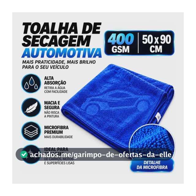Toalha Para Secagem De Carro Automotiva 400gsm 50x90 Azul
