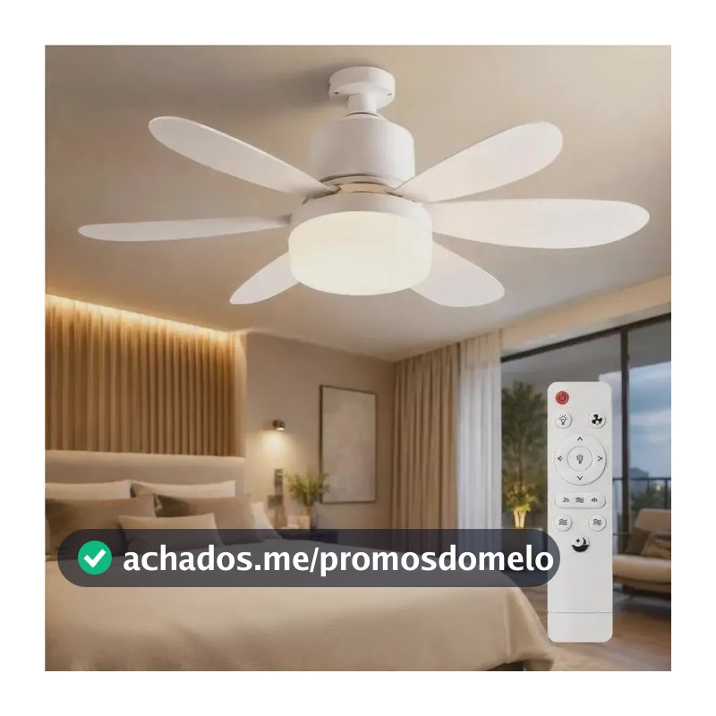 Ventilador De Teto E27 120w 52cm Bivolt Controle Remote 52 Cm