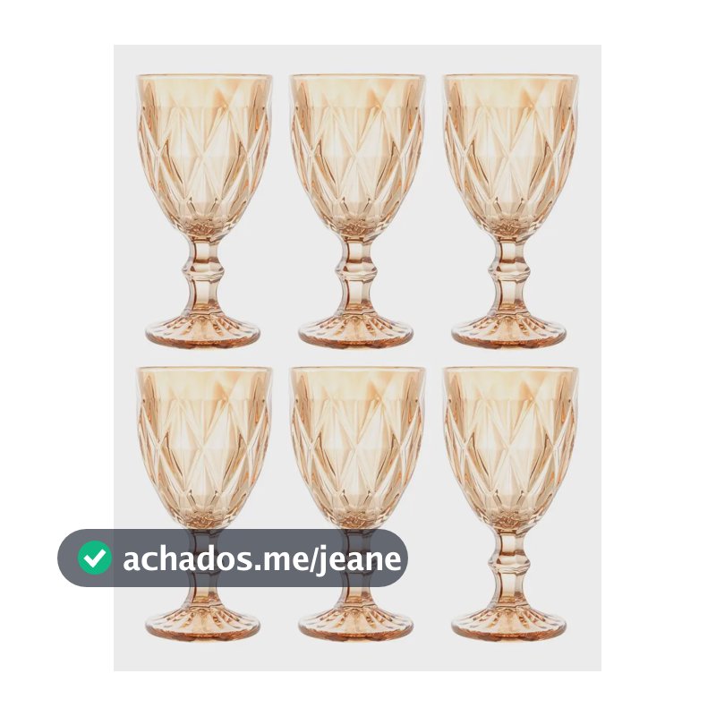 Conjunto 6 Taças Água Diamond De Vidro Âmbar 325ml - Lyor Amarelo