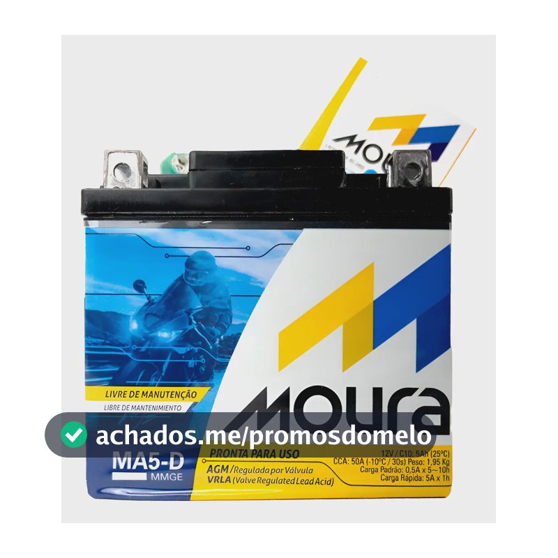 Bateria Moto Moura Cg Titan Fan Biz Bros Xre 125 150 160 5ah Direito