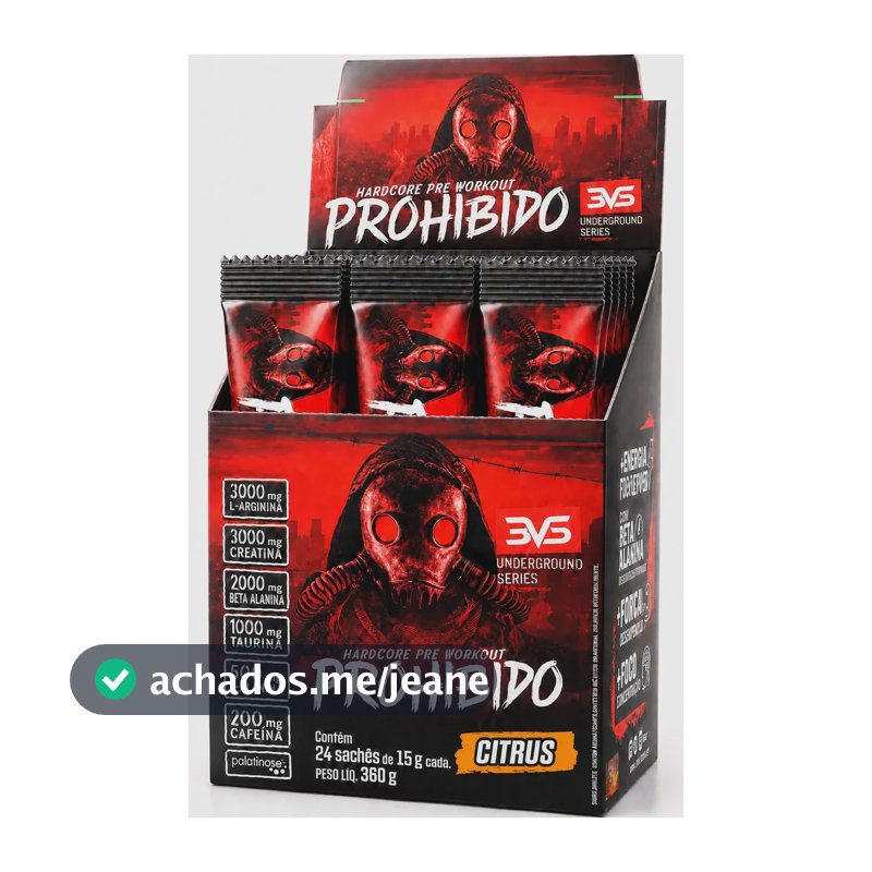 PRÉ TREINO PROHIBIDO 24 Sachês dose individual com 15g cada - Sabor: Citrus - Fórmula Exclusiva com 11 ingredientes