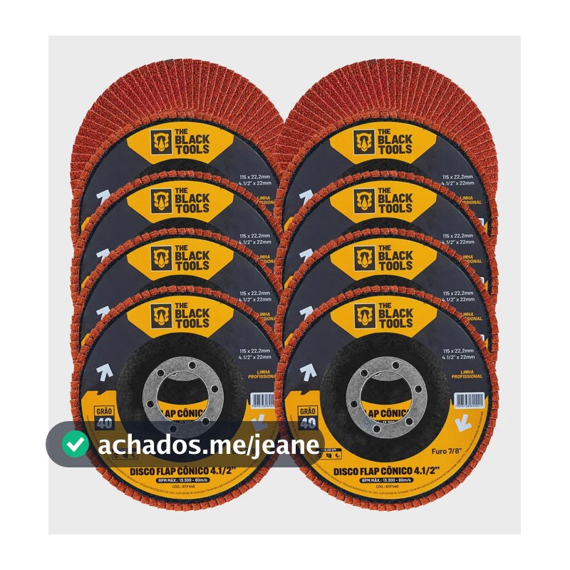 Kit Com 10 Unidades Disco De Lixa Flap 4.1/2 Pol. Grão 40 Cor Vermelho Para Esmerilhadeiras Lixadeira The Black Tools