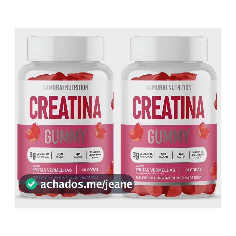 Kit 2x Creatina Gummy 60 Gomas Samurai Nutrition Sabor Frutas Vermelhas