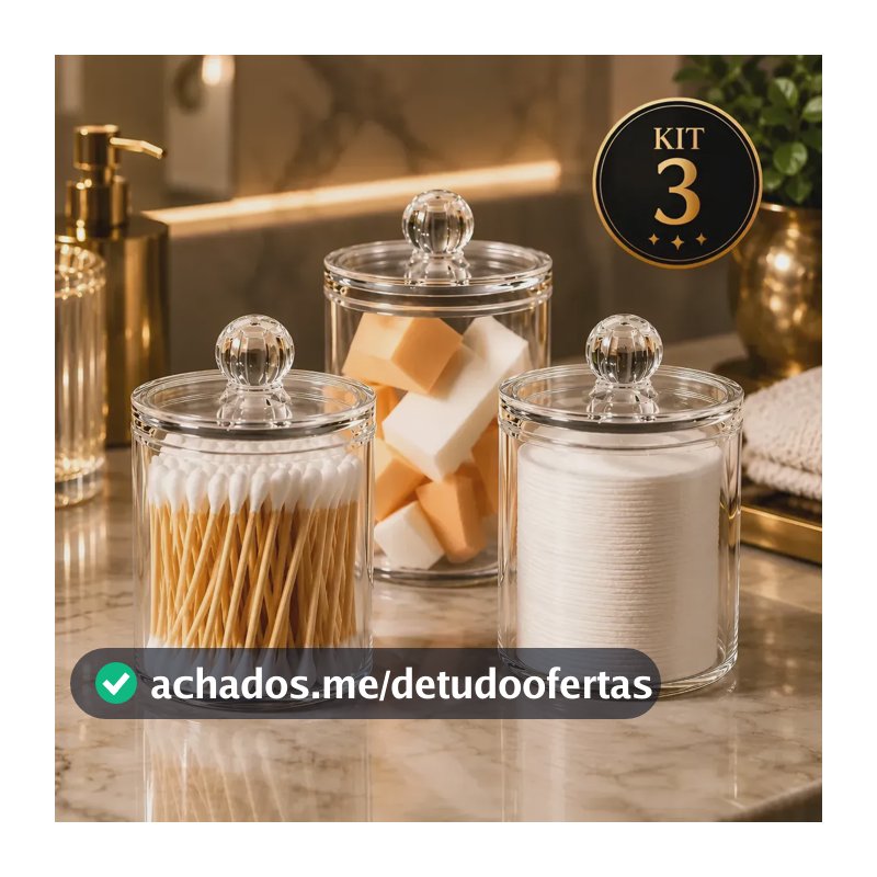 Kit 3 Porta Algodão E Cotonete Organizador Banheiro Quarto T Transparente Liso