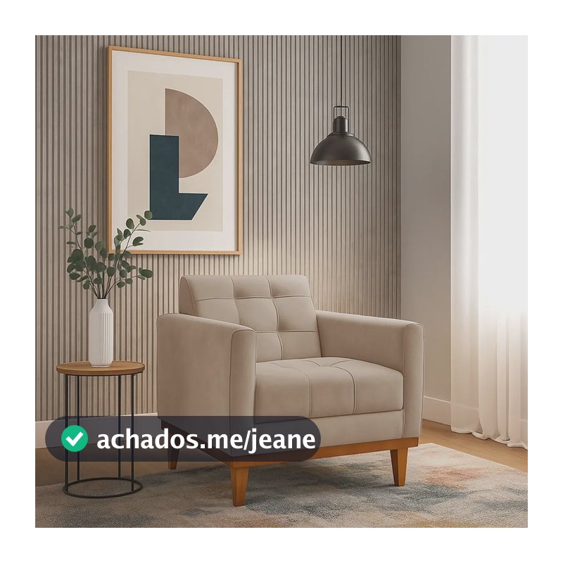 Poltrona Sala Decorativa Estofada Assunção Tecido Veludo Cappuccino Liso