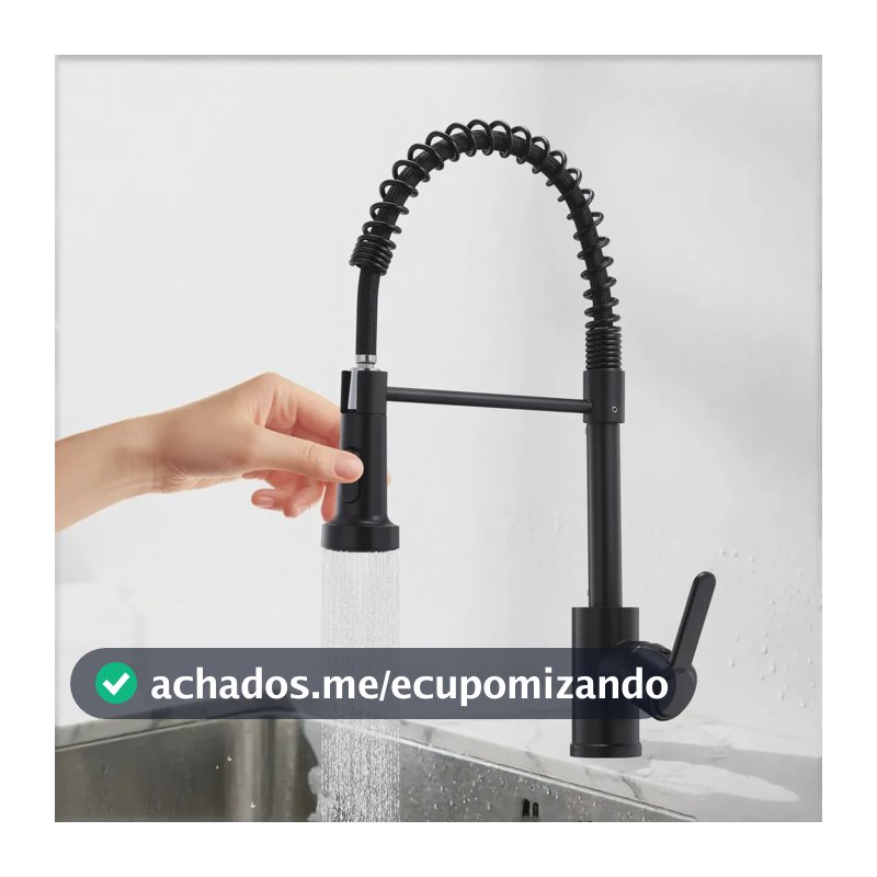 Torneira Cozinha Gourmet Monocomando Flexível Com Mola Luxo Preto Mesa