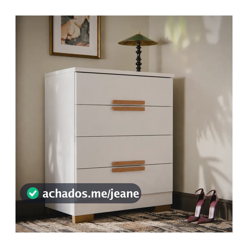 Cômoda 4 Gavetas Com Pés E Corrediças Telescópicas Para Quarto Adulto Grande Multiuso Organizador De Roupas Cor Branco