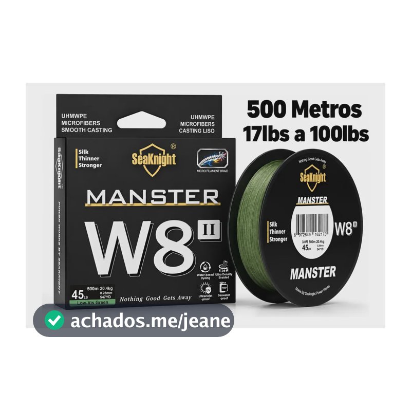 Multifilamento Manster X8 500m Verde - Todas Medidas 37mm 65lbs