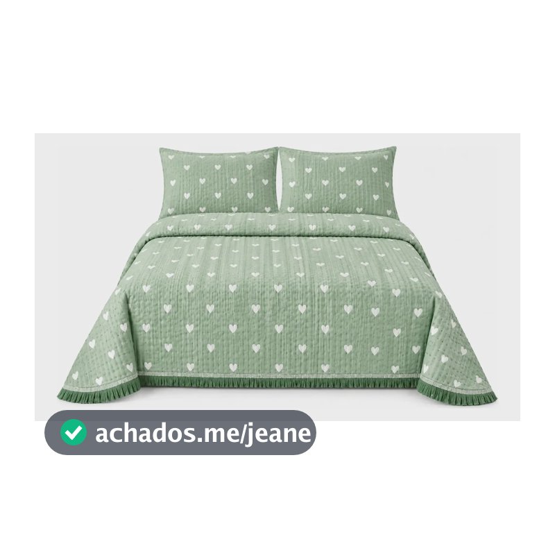 Colcha Cobre Leito King Size Em Piquet Verde Coração 3 Peças Verde-claro