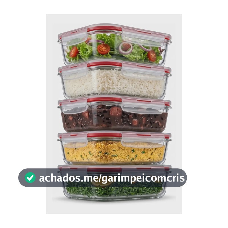 Pote Vidro Hermético Retangular Tampa 450ml Kit 5