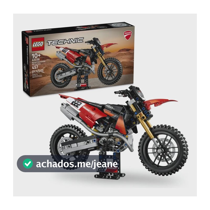 LEGO Technic Motocicleta Ducati Desmo450 MX Factory 42238; Conjunto de construção de moto com detalhes impressionantes; Presente para o Dia das Crianças; 10+