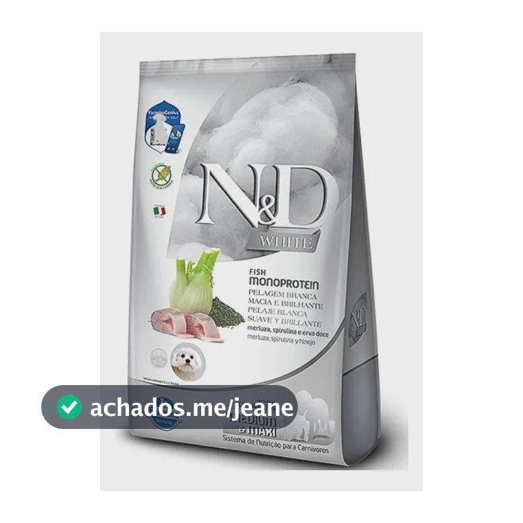 Ração Famina N&d White Cães Adultos Medium/max seca Merluza Spirulina e Erva Doce 7kg