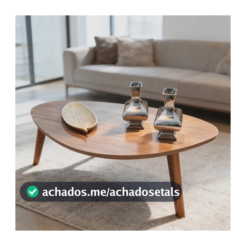 Mesa de centro grande de sala de estar Paris orgânica com pés palito madeira decorativa C90 x L50cm Demoglass