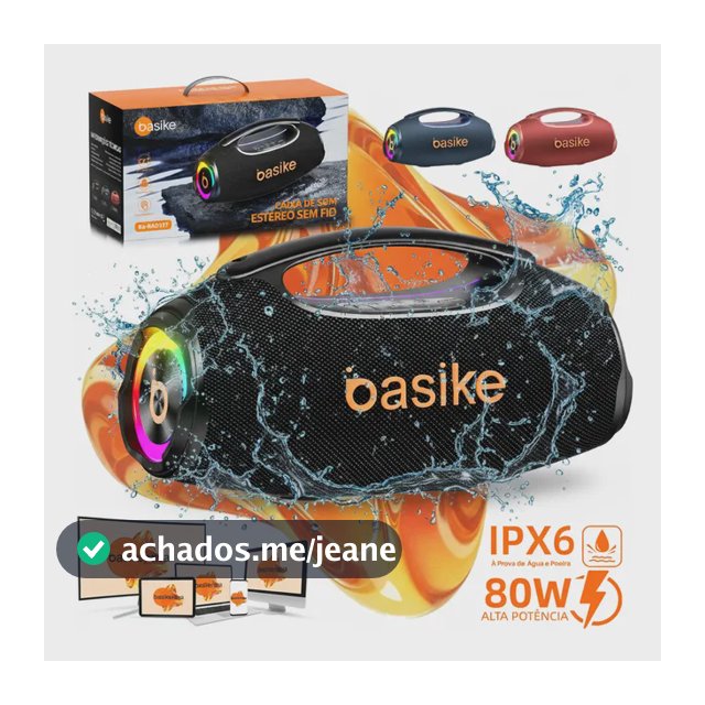 Basike Caixa De Som Boombox Plus 80w 8000mah Portátil Bluetooth 5.3 Sem Fio Ipx6 À Prova D'água Com Luz Rgb Hifi Tws... 6v Preto