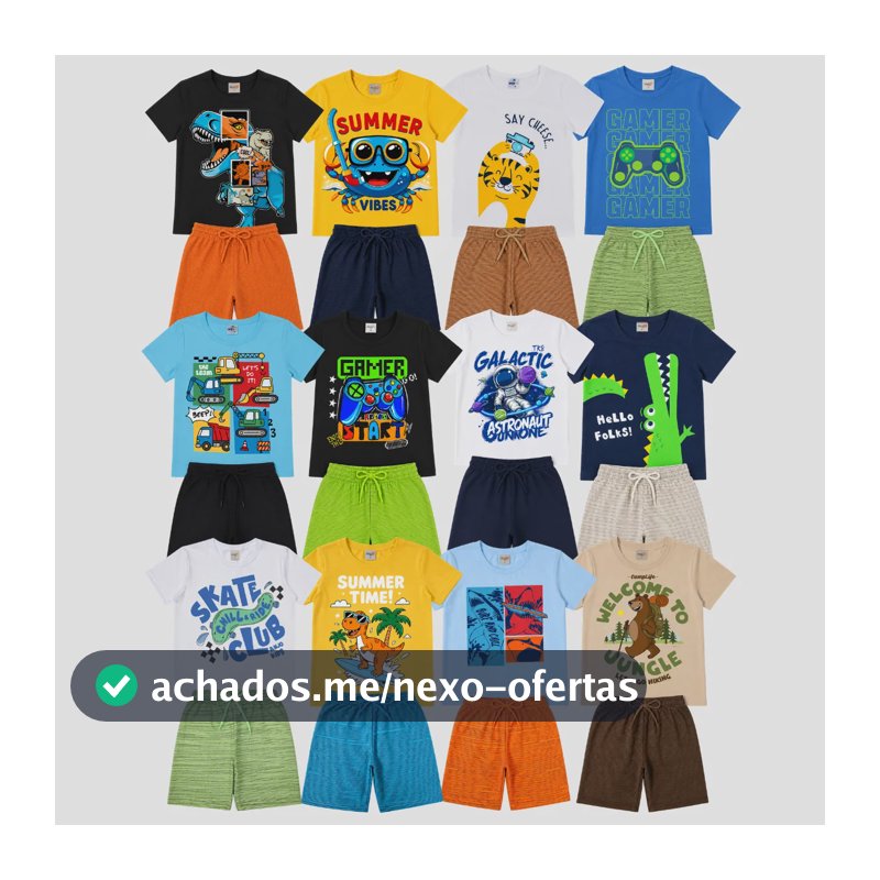 Kit 8 Peças Verão Infantil Menino 4 Camisetas + 4 Bermudas Tamanho 08 - 6 A 7 Anos