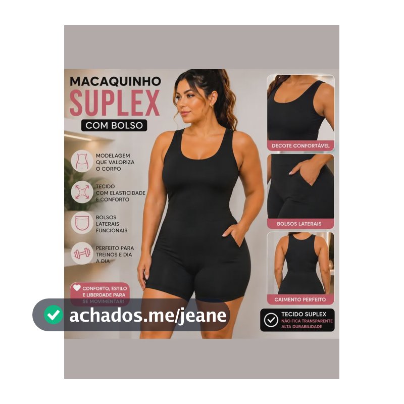 Macaquinho Feminino Liso Bolso Lateral Academia Fitness Preto Gg