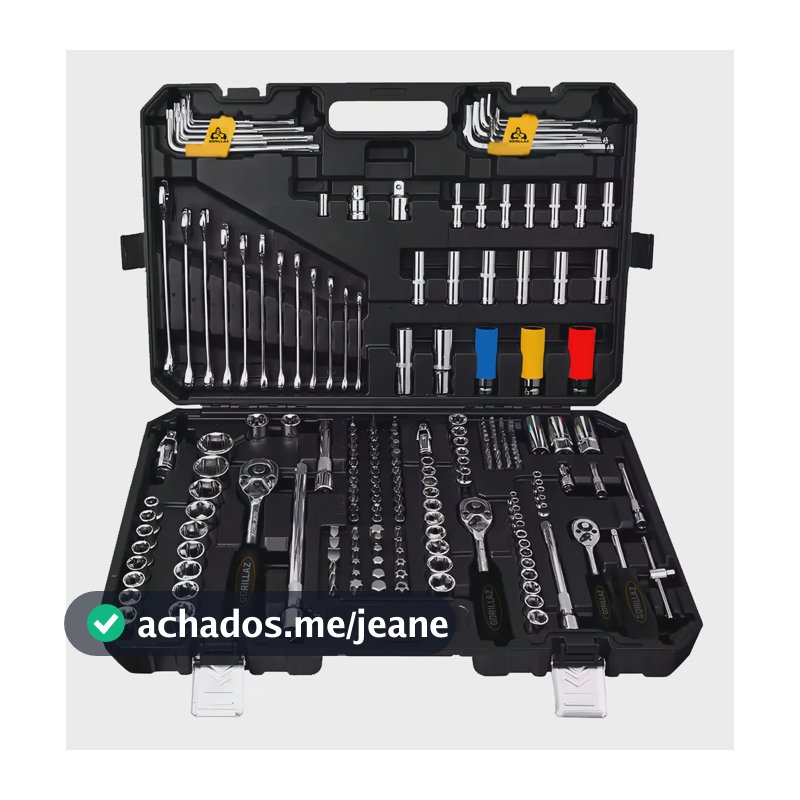 Kit Ferramentas Gorillaz 222 Peças Aço Preto Soquete Maleta