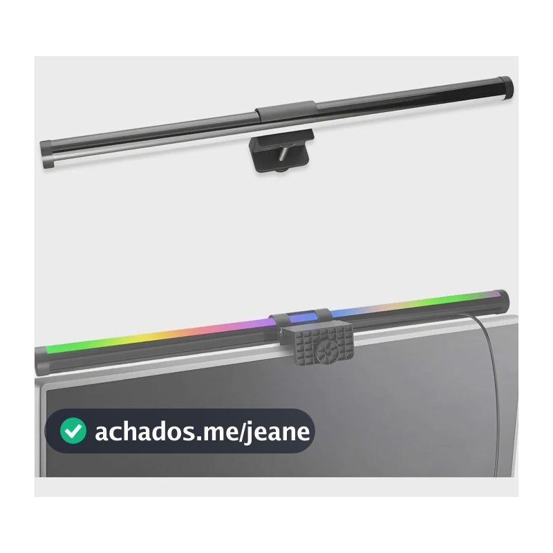 Luminária Barra Led Mesa Monitor Rgb Tons Luz Leitura 45cm Preto