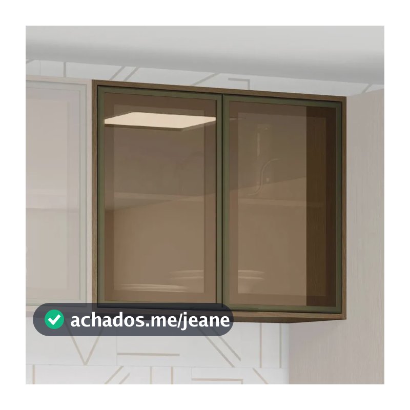 Armário Aéreo Cozinha Vitoria 02 Portas Vidro 80cm Carvalho/reflecta