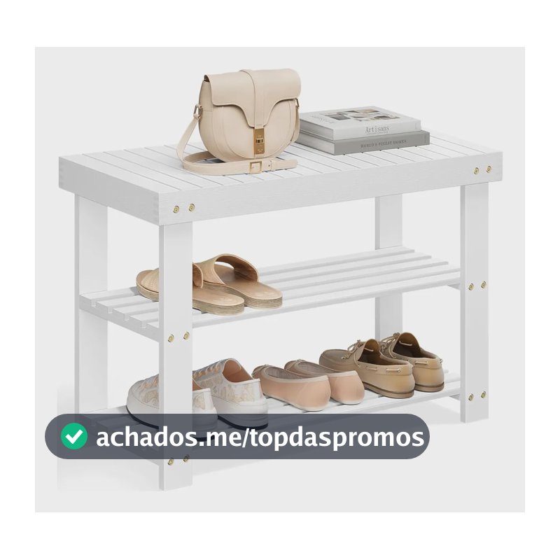 Banco Sapateira de Bambu 3 Níveis Suporta 130 kg 70,1 x 28,7 x 45,3 cm Branco