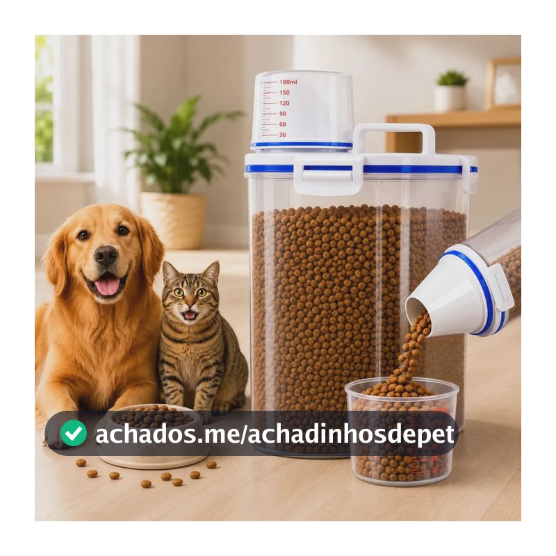 Pote Porta Ração Cachorro Gato Cães Pet Dispenser Hermético com Copo Medidor Dosador Tampa Vedação Container Transparente Antiformiga Capacidade 2,5 Litros Laleli