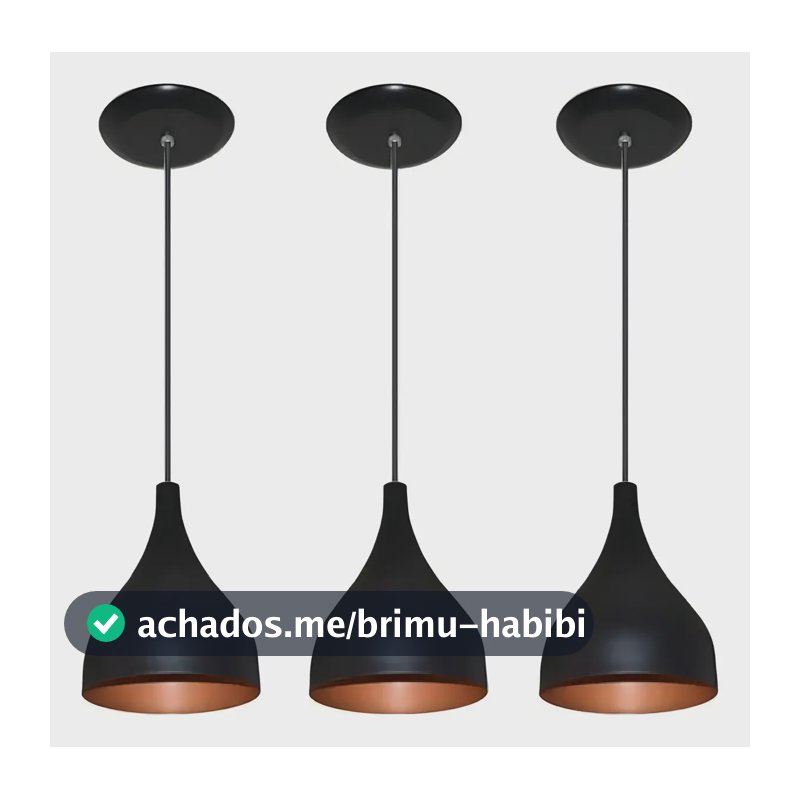 Luminária Gota Kit 3 Pendentes De Teto Imediato Cor Preto