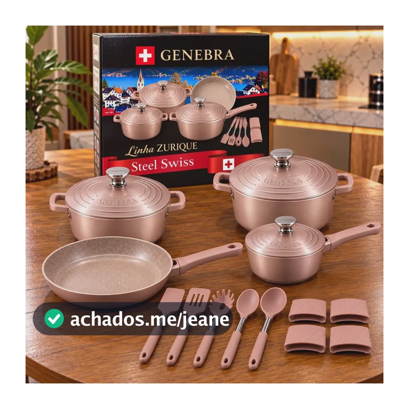 Jogo Panelas Genebra Cerâmica Antiaderente 16 Peças Indução Rosé