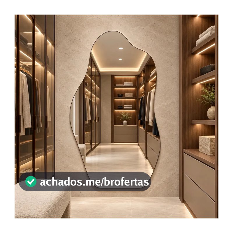Espelho Lopazzi Orgânico 70 E 90 Polido Design Moderno Luxo Moldura Magnus 90x40cm Suporte