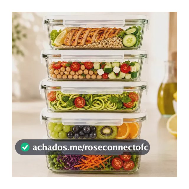 Yab - Kit 5 Potes De Vidro Marmita C/ Tampa Hermético 640ml Retangular 4 Travas Borossilicato Alimentos Micro-ondas Freezer Geladeira