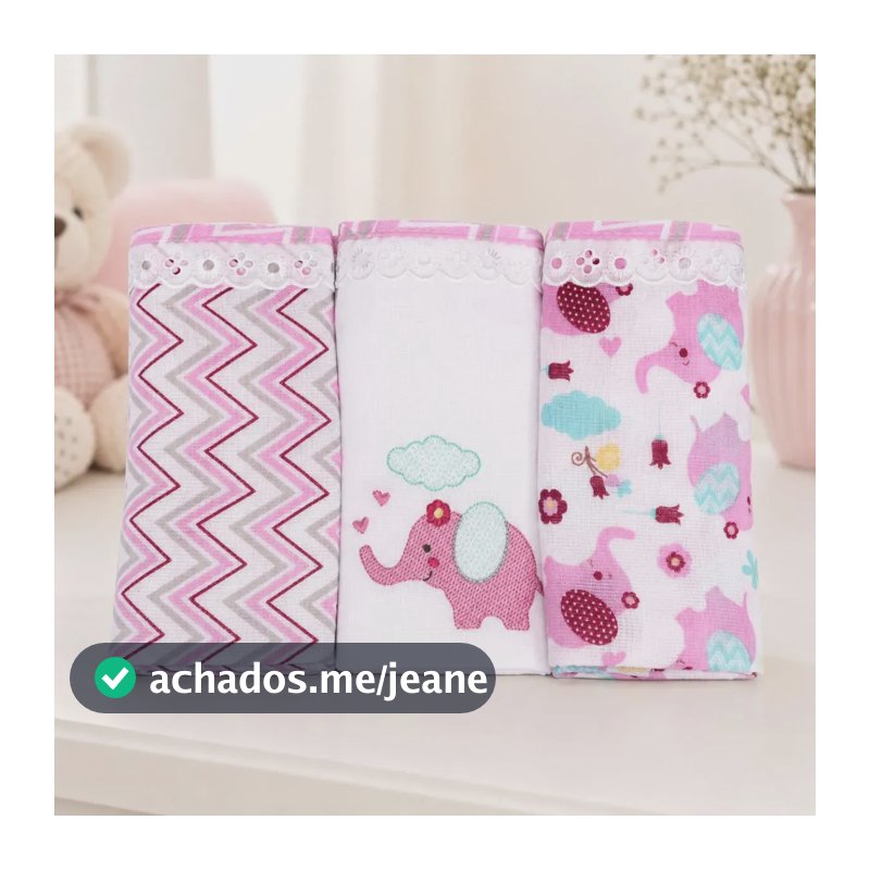 Kit 3 Fraldas De Pano Bainha Tecido Duplo Bordadas Algodão