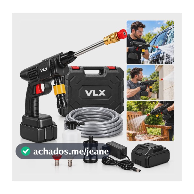 Lavadora Alta Pressão Portátil Recarregável Sem Fio Bivolt Preto 127/220v
