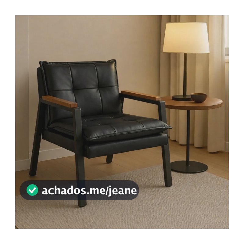 Poltrona Decorativa Para Escritorio Sala De Estar Tecido Courino Preto Liso
