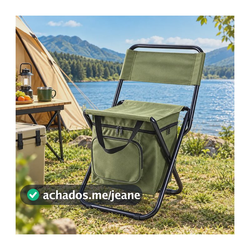 Cadeira De Pesca Dobrável Com Bolsa Térmica Verde-1