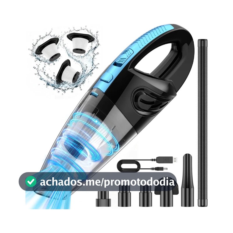 Aspirador de Pó Portátil Sem Fio, Motor Potente 240W, 60000RPM e Sucção 12000Pa, Bateria Recarregável 6000mAh, Aspirador de Mão com 3 Bicos, 3 Filtros Laváveis, 25min Autonomia para Carro Casa Escritó