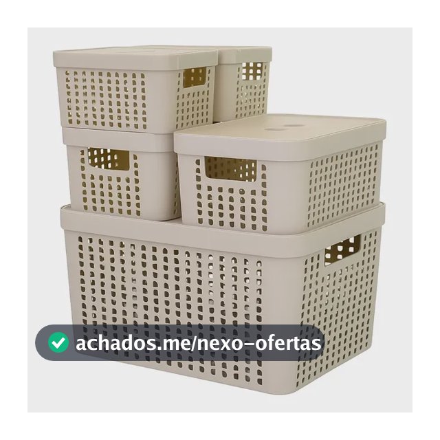 Kit 5 Caixas Organizadoras 2l 4,5l 17l Com Tampa Multiuso Cor Bege