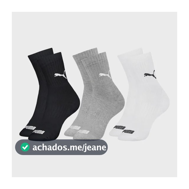 Kit 3 Pares De Meias Puma Cano Médio Sport Original Lisa