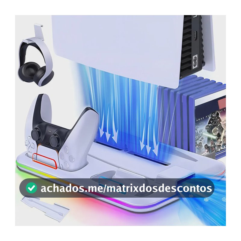 Base Resfriadora e Carregador Gllai para Controles de PS5 Com RGB e Cooler Branco