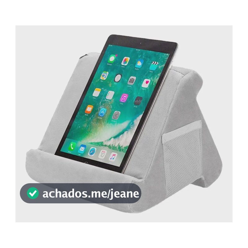 Suporte Tablet iPad Almofada Multiângulo Conforto Sofá Cama Cinza