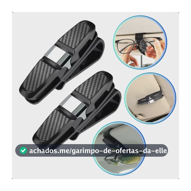 Kit 2 Porta Óculos Carro Suporte Quebra Sol Veicular Clips Preto