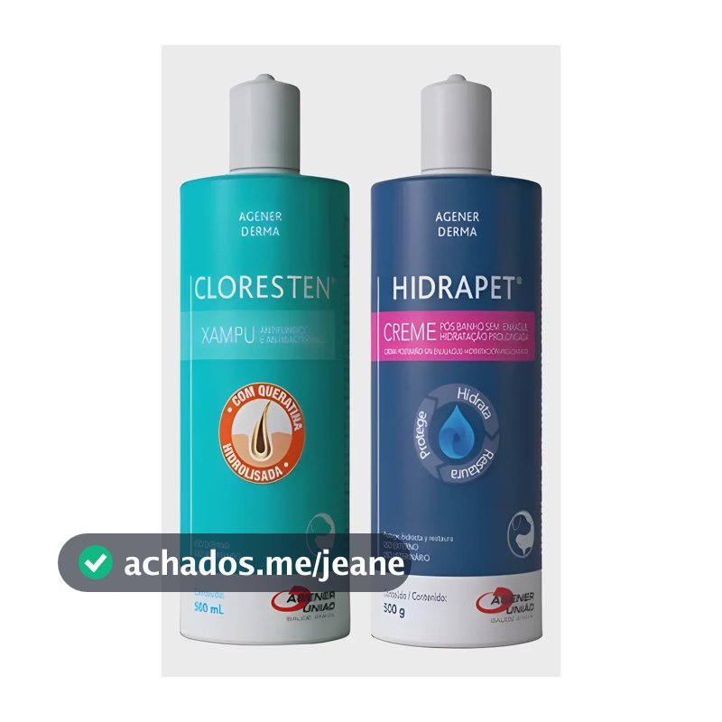 Cloresten Shampoo 500ml + Hidrapet Creme 500g Cães Gatos