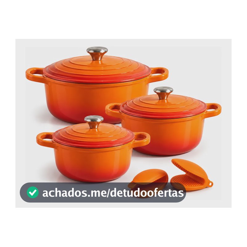 Jogo 3 Caçarolas Indução Forno Cerâmica Antiaderente Laranja