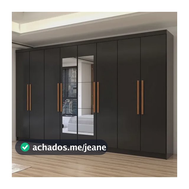 Guarda-roupa Casal Odisseia 8 Portas 4 Gavetas Com Espelho P Preto