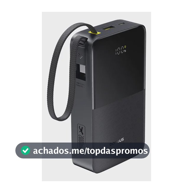 Power Bank Baseus Bipow2 Pro FC51 20000mAh 22,5W Carregamento Rápido Cabo USB-C Integrado Display Digital Carrega 3 Dispositivos Proteção Inteligente Preto