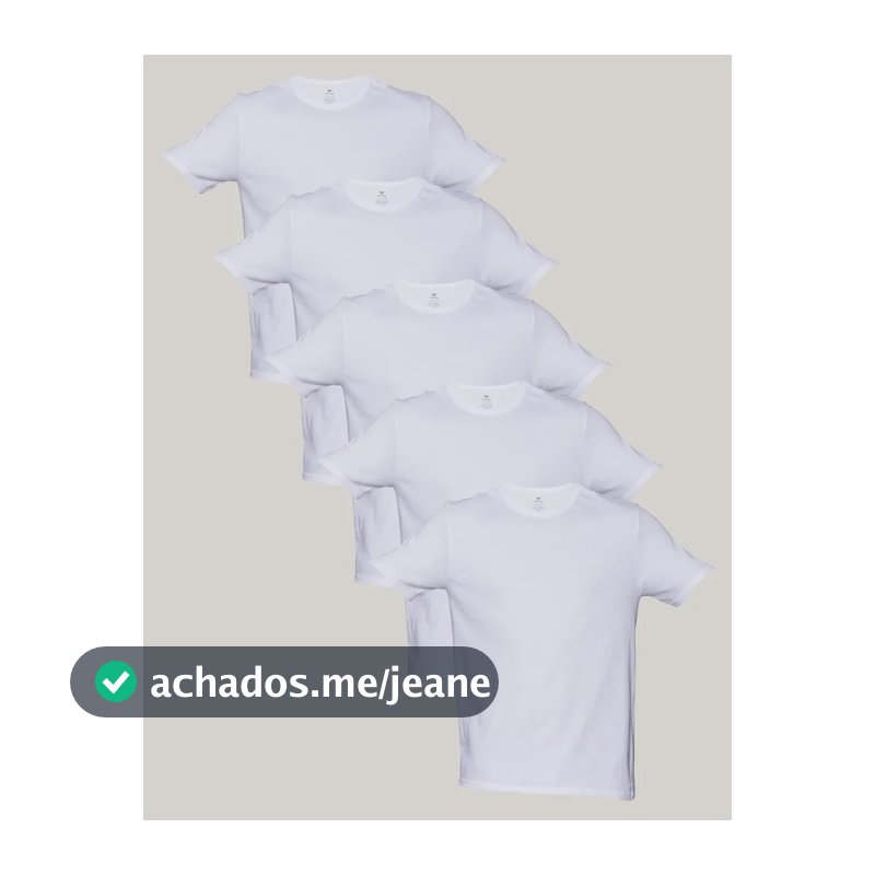 Kit 5 Camisetas Básicas Masculinas Algodão Branca Hering  Branco P Liso