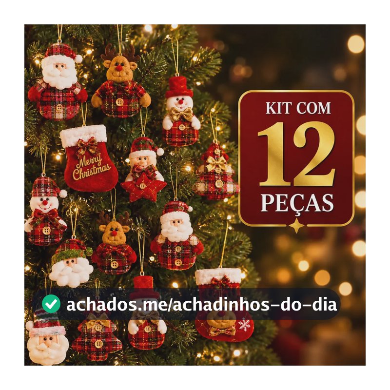 Kit 12 Bonecos Natalinos Enfeites Pendentes Papai Noel Urso Meia Decoração Árvore De Natal Penduravel Natalina Qualidade