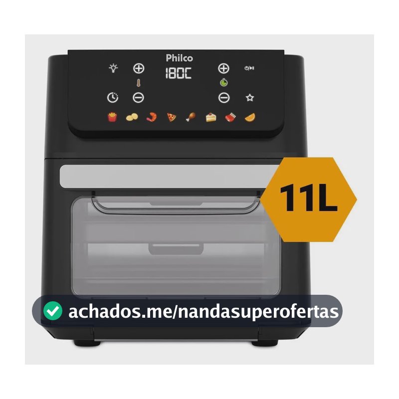 Fritadeira Air Fryer 11 Litros 8 Funções 1800w Philco PAF11B 220v