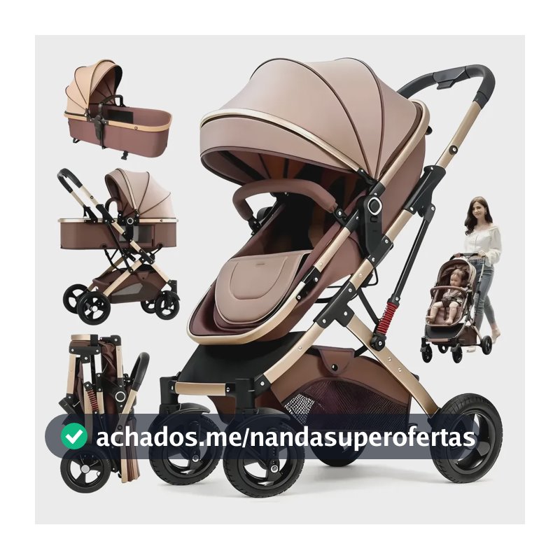 3 Em1 Carrinho Passeio Bebê Reversível Berço Moisés Conforto Chocolate