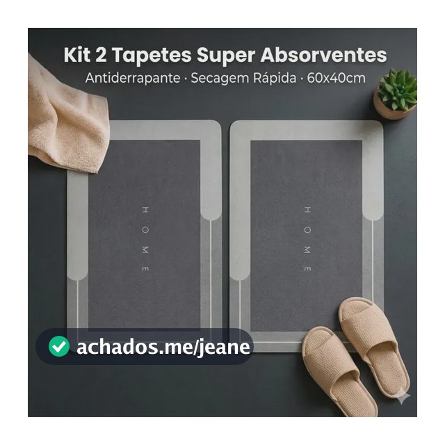 Kit 2 Tapetes Banheiro Magico Absorvente Antiderrapante 40x60cm Seca Rapido Toalha Piso Borracha
