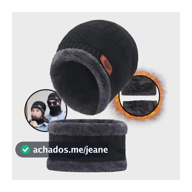Touca Gorro Com Cachecol Térmica Forrada De Frio Inverno Lã